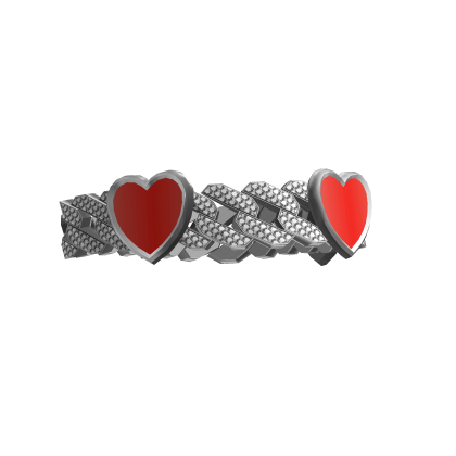 SG|(L) Sadity Silver Red Heart Cuban Bracelet