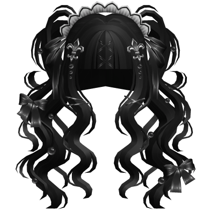 Gothic Doll Curly Pigtails & Ribbons In Black