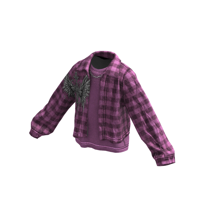 Pink Grunge Flannel Distressed Jacket w/ Chain