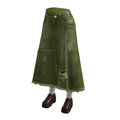 Y2K Denim Maxi Skirt w/ Shoes & Socks (Green)
