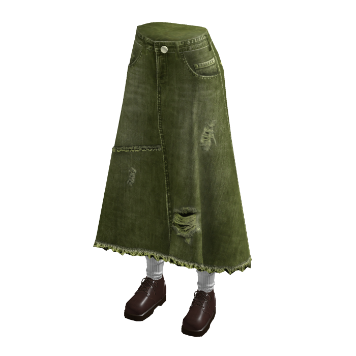 Y2K Denim Maxi Skirt w/ Shoes & Socks (Green)