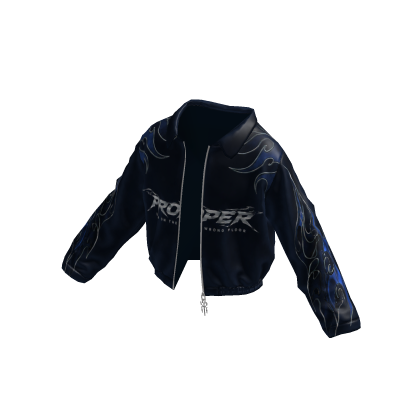 Midnight Glossy Blue Flame Y2k Drip Zip Jacket 