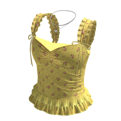 Floral Ruffle Strap Corset Top (Yellow)