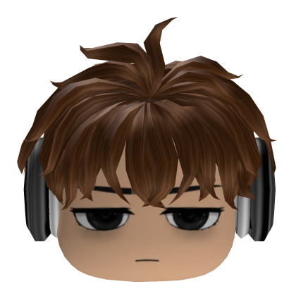 Brown Messy Emo Boy Hair w/ Headphones & Face Roblox item