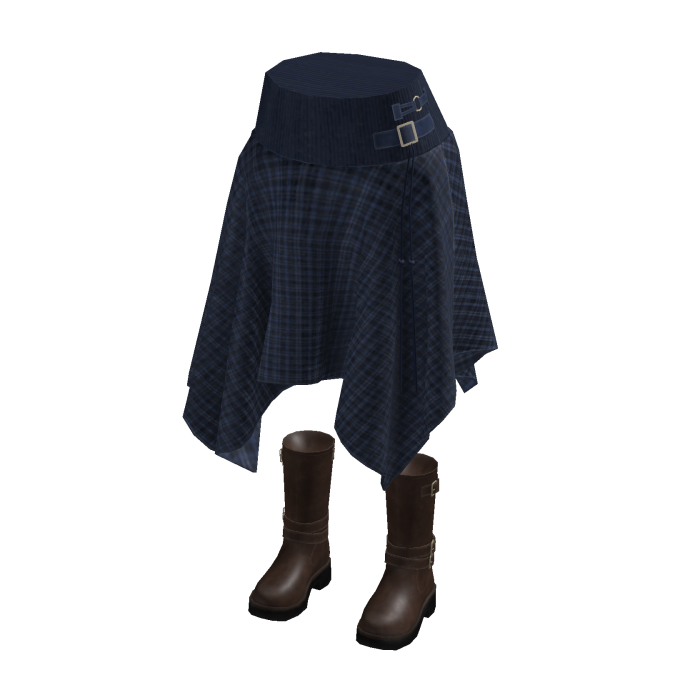 Gingham Hanky Hem Skirt w/ Boots (Navy)