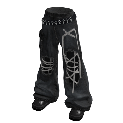 Grunge Ripped Punk Jeans, Belt, & Platform Shoes thumbnail