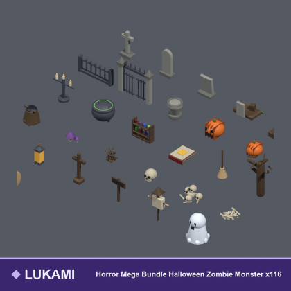 Low Poly Horror Mega Bundle Halloween Zombie x116