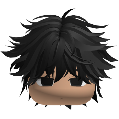 Cute Y2K emo boy with messy fluffy black hair