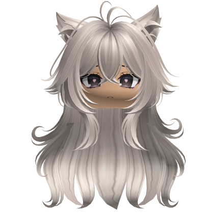 Swirly Fluffy Cat Ears Hair w/ Face (Platinum) Roblox item