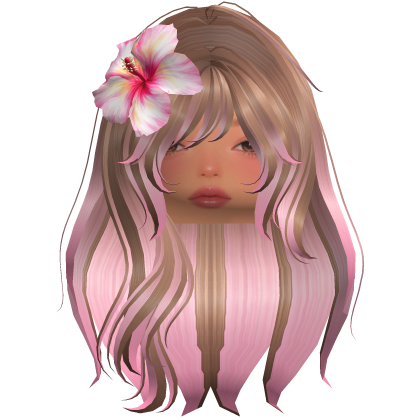 Summer Milktea & Pink Wavy Hair w/ Hibiscus Roblox item