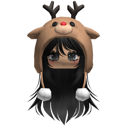 Christmas Reindeer Beanie w Flowy Hair Black
