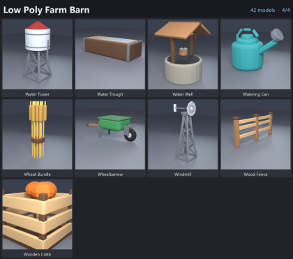 Low Poly Farm Barn Silo Windmill Tractor x42 preview 4