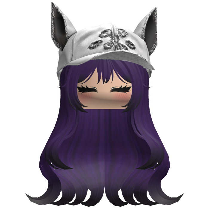Fluffy purple and black hair with a white cat cap