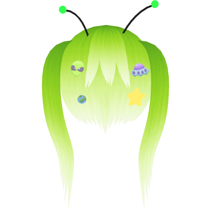 Cute Alien Girl Hair w Stickers - Green White Roblox item
