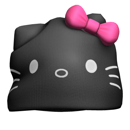 Kawaii kitty india beanie - Black /w hot pink bow