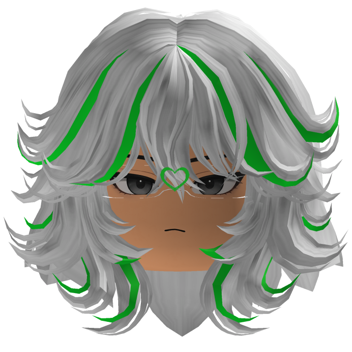 White Y2K Girl Hair Green Streaks