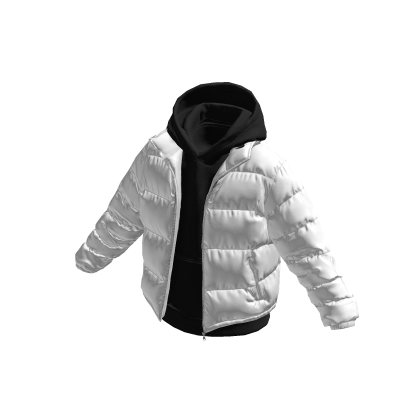 Black Layered Hoodie w/ White Puffer Jacket