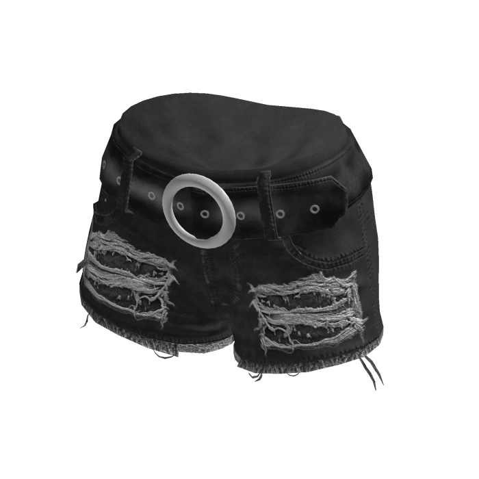 Ripped Denim Shorts w/ Ring Belt (Black)