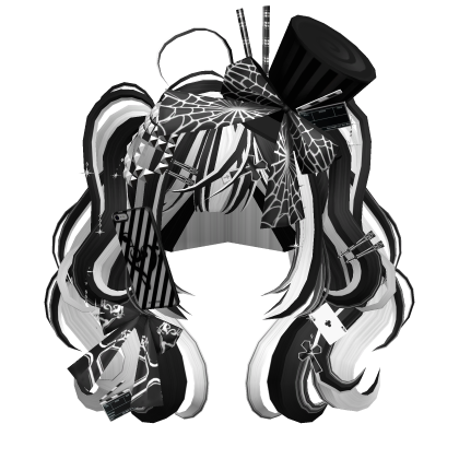 Wavy Anime Magician Pigtails (Black&White) Roblox item