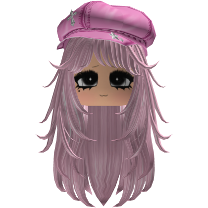 Pink Y2K Straight Hair w/ Beret & Chibi Face Roblox item