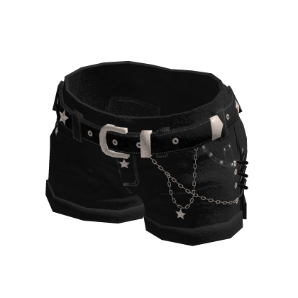 Y2K Star Denim Shorts w/ Belt & Chain (Black)