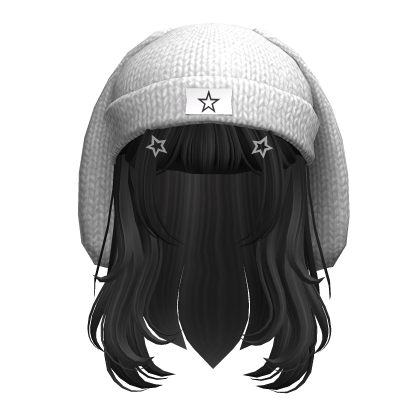 Grunge hair w/ bunny beanie in Black Roblox item