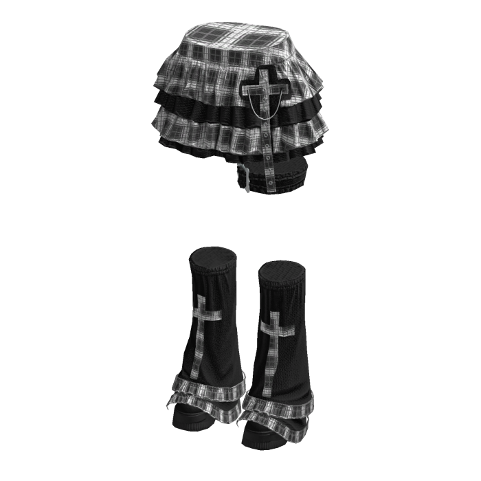 Plaid Ruffle Cross Y2K Emo Skirt Leg Warmers Grey