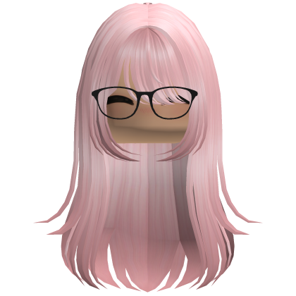 Long Layered Girl Hair w Glasses (Light Pink) Roblox item