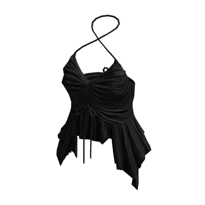 Ruched Ruffle Halter Top ⭐ (Black)