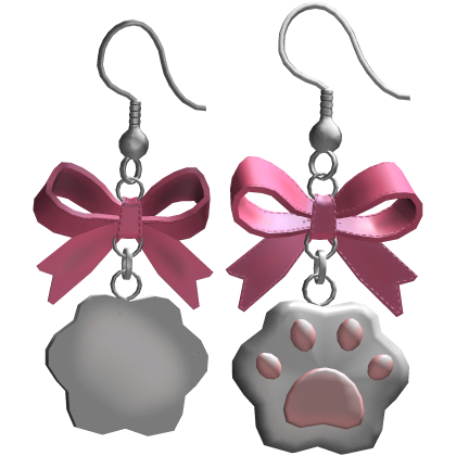 Pink Kawaii Kitty Paw Bow Earrings Y2K