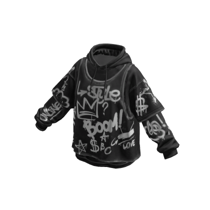 Kpop Layered Oversized Hoodie Graffity Black thumbnail