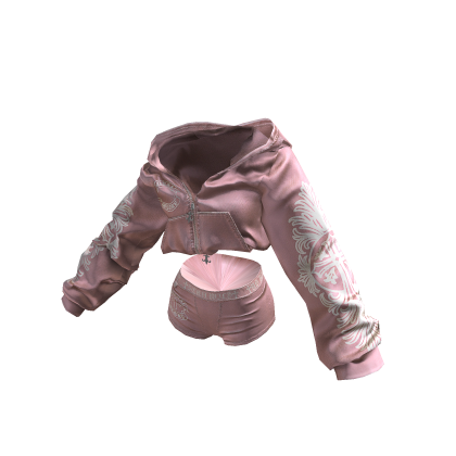 ♥loose fit crop hoodie & shorts setup_Pink♥