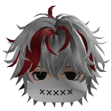 Fluffy Anime Hair w/ Mask (Silver/Crimson)