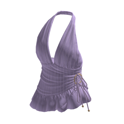 Pinstripe Ruched Halter Top (Purple)