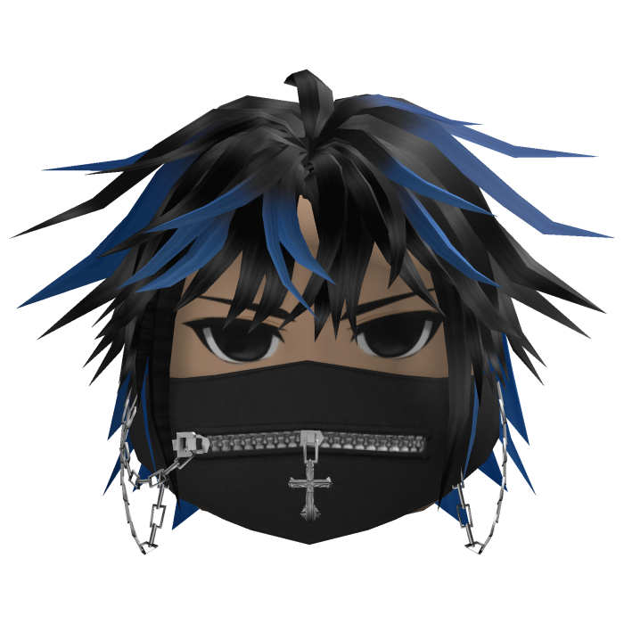 Messy Hair w/ Zipper Mask (Black/Blue)