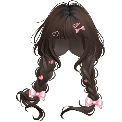 Brown Cute Braided Pigtails w/ Ribbon Clips Roblox item