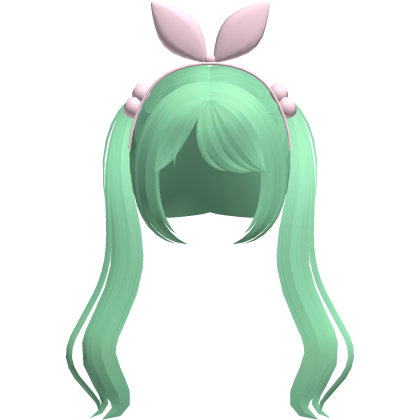 green cute pigtails w bunny ears hair bow