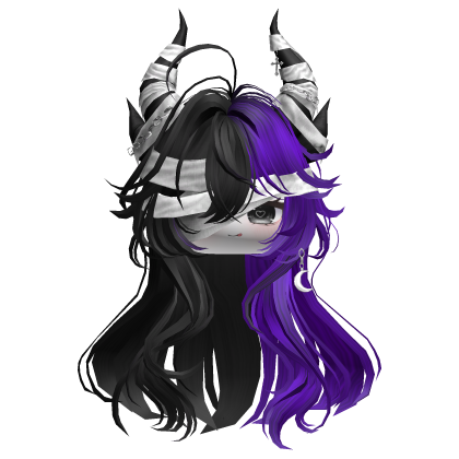 Horned Anime Demon Wolfcut (Black&Blue)