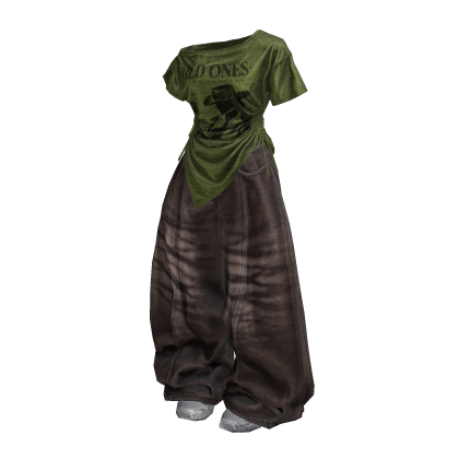 Green Vintage Y2K Baggy Jeans Girl Outfit / 01