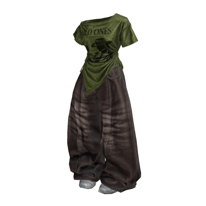 Green Vintage Y2K Baggy Jeans Girl Outfit / 01