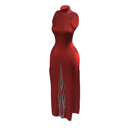 BB Red Sparkle Flame Side Slit High Neck Dress