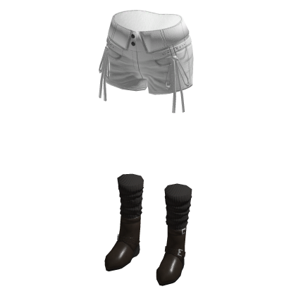 Y2K Drawstring Shorts w/ Boots & Socks (White)