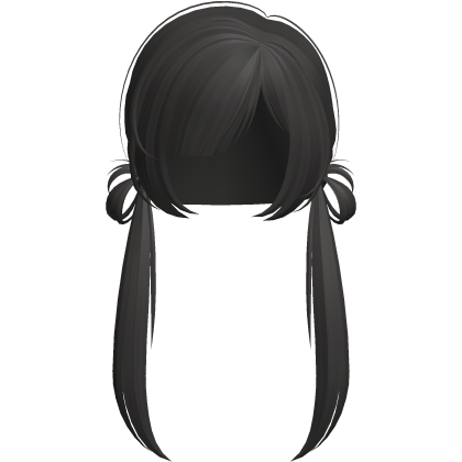 cute low buns with long pigtails in dark grey