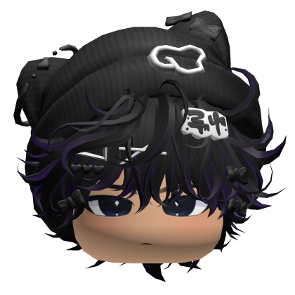 Messy Anime Hair w/ Cat Beanie (Black&Purple) Roblox item