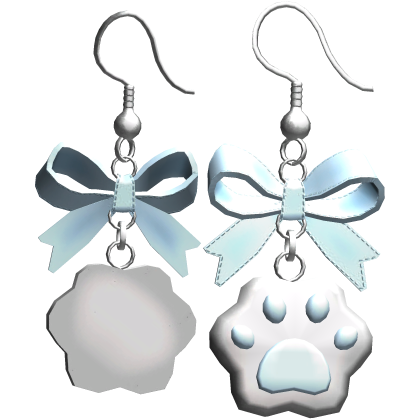 Baby Blue Kawaii Kitty Paw Bow Earrings