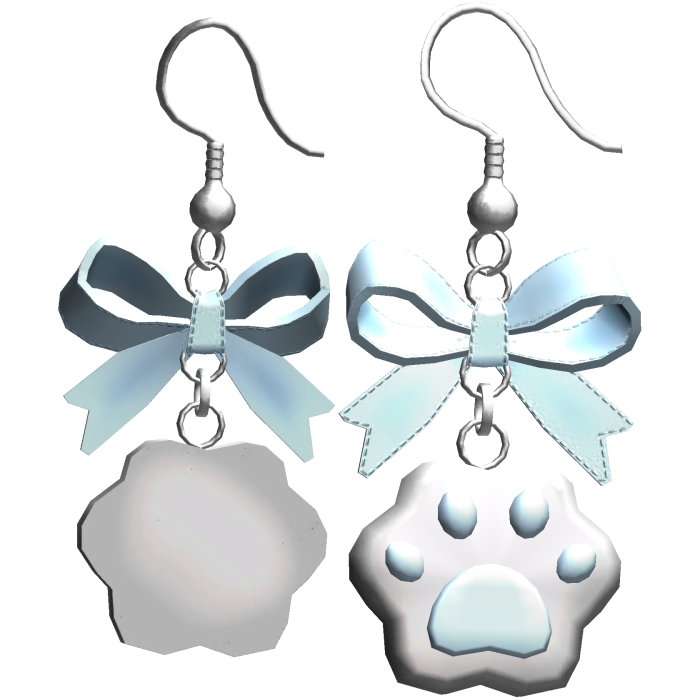 Baby Blue Kawaii Kitty Paw Bow Earrings