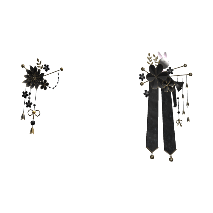 Black & Gold Japanese Kanzashi Flower Hair Clips