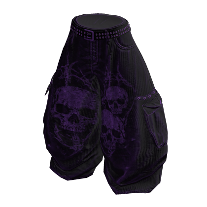 [Y2K] Skulls Baggy Cargo Pants Purple thumbnail