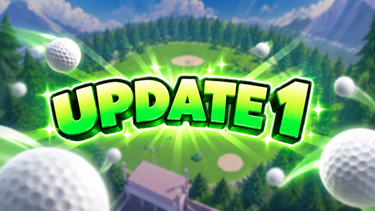 Official Update 1 promotional artwork with golf balls floating above a green landscape
