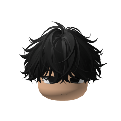 Messy Black Hair Emo Boy w Cute Serious Face Roblox item
